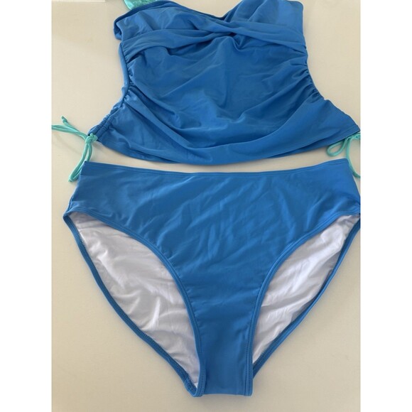 Tankini Swimsuit for Women Tummy Control Two Piece High Waist size 2XL turquoise - Picture 8 of 14